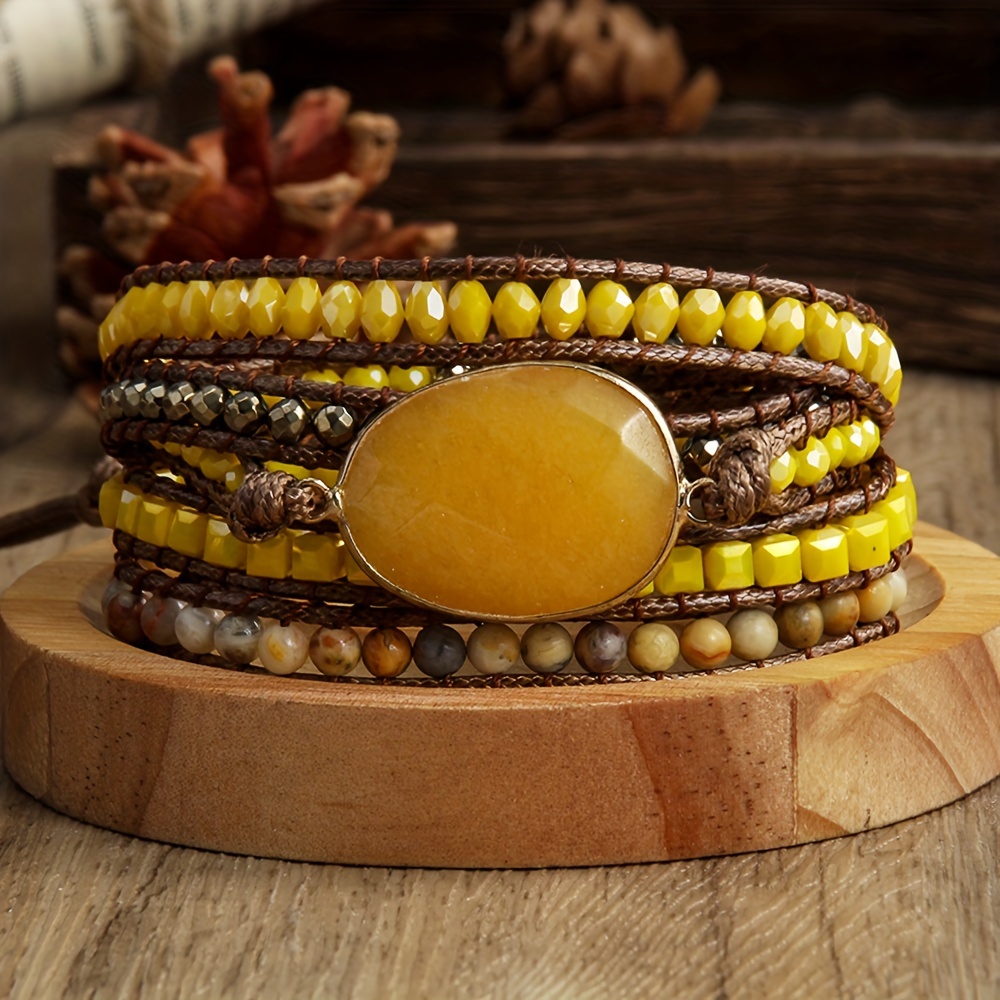 Colorful Stone Wrap Bracelet Hand Rope Jewelry Accessory